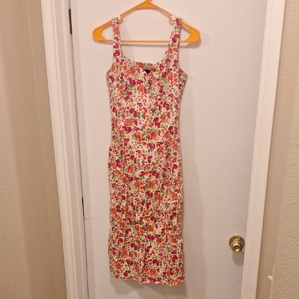 Collectif Floral Print Dress - Red and Pink on Cream